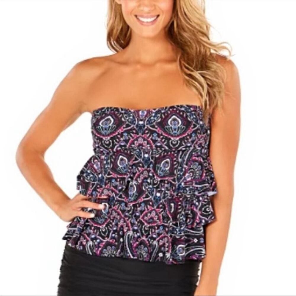 Island Escape Women's Blue/Purple Paisley Halter Tiered Bandini Swim Top sz 10